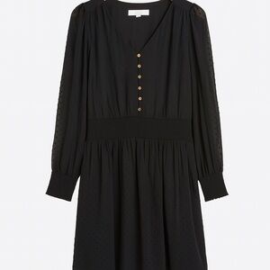 LOFT Petites Black Smocked-Waist Mini Dress — Size MP (NWT)